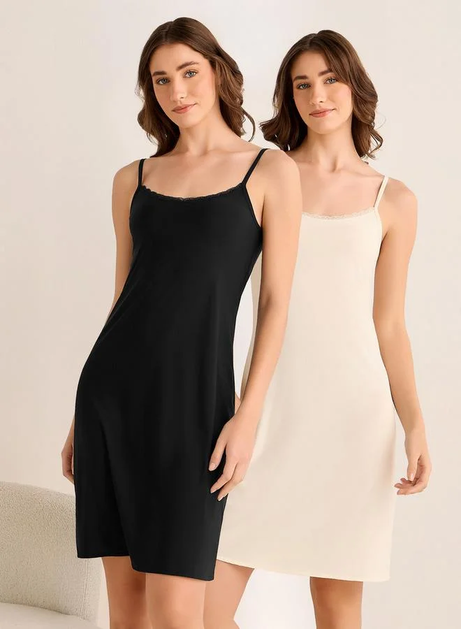 سبلاش فيڤ Set of 2 - Long Slip Dress Sleeveless Lace Trim